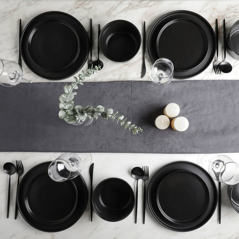 Stone Lain, Dinnerware Set, 16-Piece, Modern Black Matte - Walmart.com