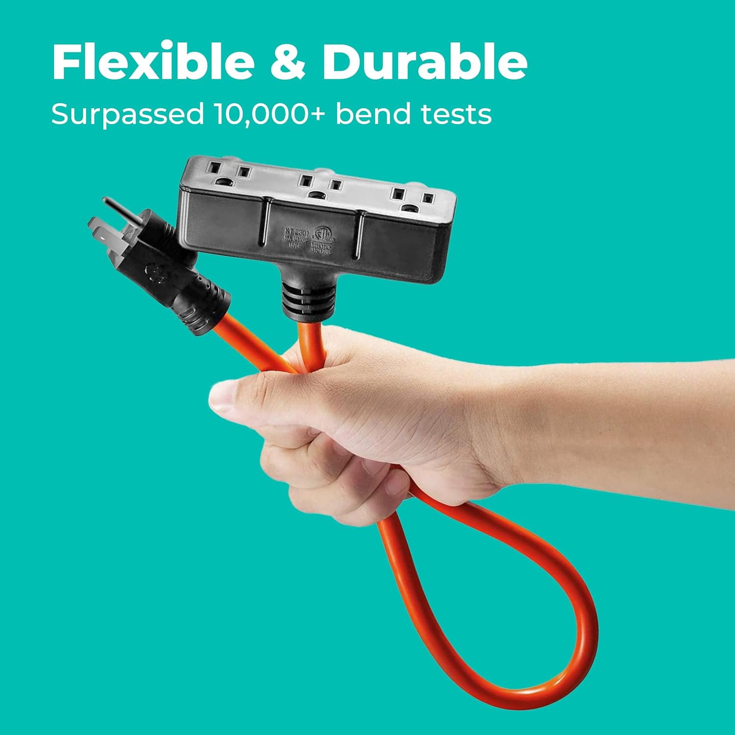 3-Outlet Power Extension Cord, 12AWG 2-Feet Extension Cord, 125V/15Amp 1875Watt, Orange