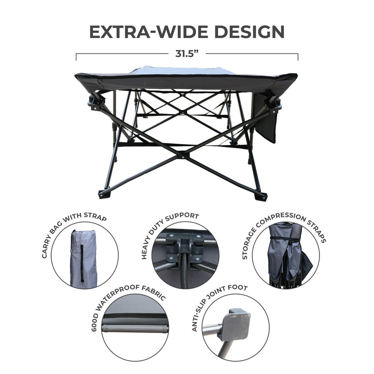 Big and Tall Deluxe Folding Camp Cot with Built in Pillow