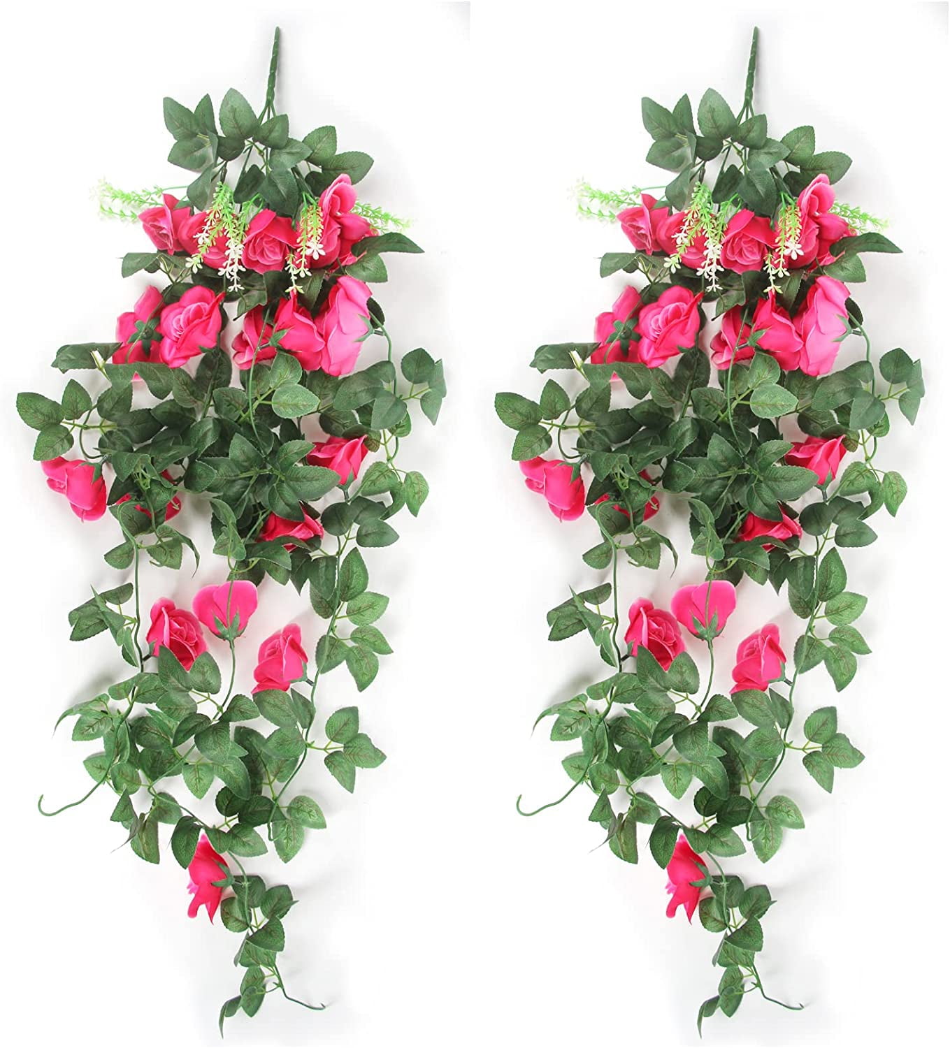Haoyuetch 2PCS Artificial Rose Vine Flowers with Green Leaves,3Ft Hanging  Rose Ivy Plants for Home Wedding Party Garden Wall Decoration (Champagne)