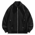 thumbnail image 3 of Corduroy Men's Bomber Jacket Ribbed Textured Stand Collar Zip Up Jacket Loose Casual Outer Coat With Pockets Elastic Cuffs Hoodless Outwear For Fall Winter, 3 of 9