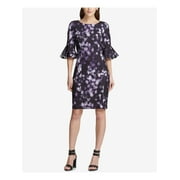 DKNY $129 Womens New 1400 Black Printed Bell Sleeve Sheath Dress 2 B+B