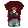 thumbnail image 4 of enyan Halloween Tshirts Women Funny Ghost Pumpkin Graphic Printed Shirts Halloween Short Sleeve Graphic Tees Fall T-Shirts Tops Wine,XL, 4 of 5