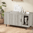 thumbnail image 2 of VEANERWOOD Hidden Cat Litter Box Enclosure Furniture with Cat Scratch Pad and Tambour Sliding Door, Multi-Functional Side End Table Cat House for Living Room, Natural, 2 of 10