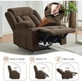 thumbnail image 4 of Recliner Chair, Manual Reclining Sofa with Massage and Heat, Comfy Overstuffed Rocking Chair with Side Pockets, Front Pockets and Cup Holder for Living Room, Brown, 4 of 6