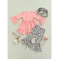 thumbnail image 4 of LMLYSoH Kid Girl 3-Piece Suit, Long Ruffle Sleeve A-Lined Tops Wide-Leg Dye Printed Casual Trousers + Scarf, 4 of 9