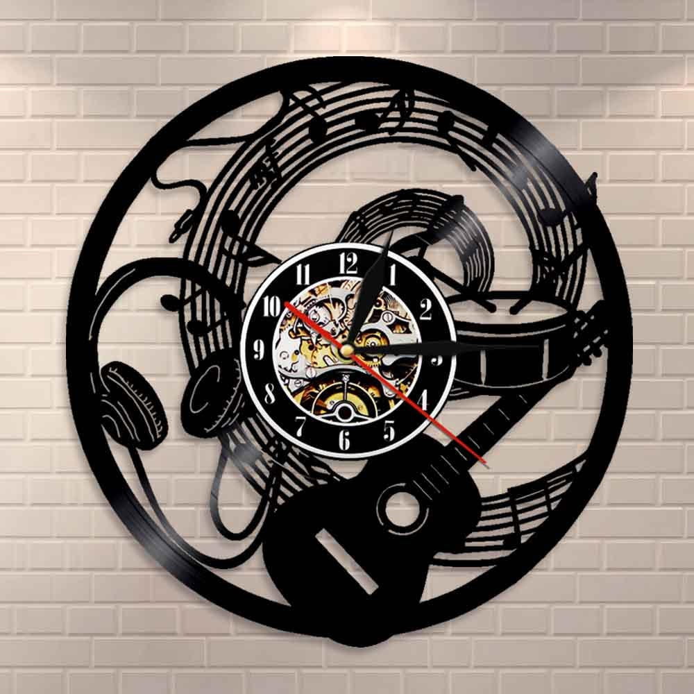 Guitar Vinyl Record Wall Clock Music Note Wave Headphone Musical Wall Art Home Decor Wall Clock