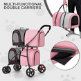 thumbnail image 4 of MoNiBloom 4 in 1 Double Pet Stroller, Foldable Cat Stroller for 2 Cats/Dogs with Detachable Carrier Bags & Rear Brakes, Pink/Gray, 4 of 12
