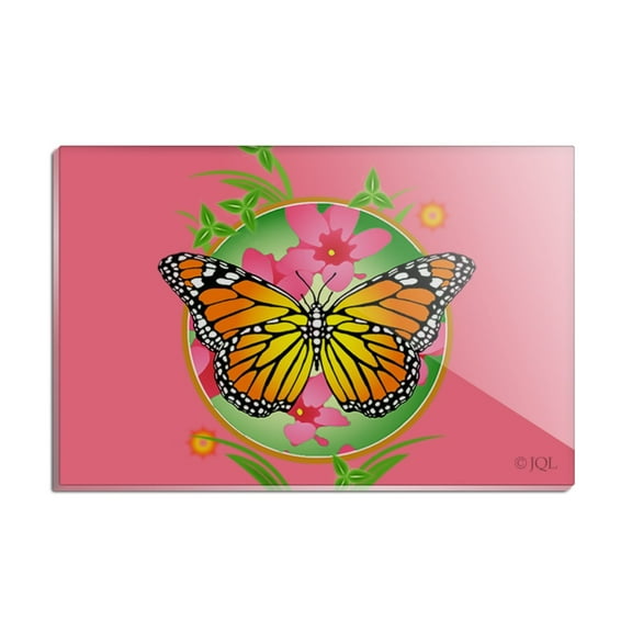 Orange Butterfly Pink Flowers Rectangle Acrylic Fridge Refrigerator Magnet