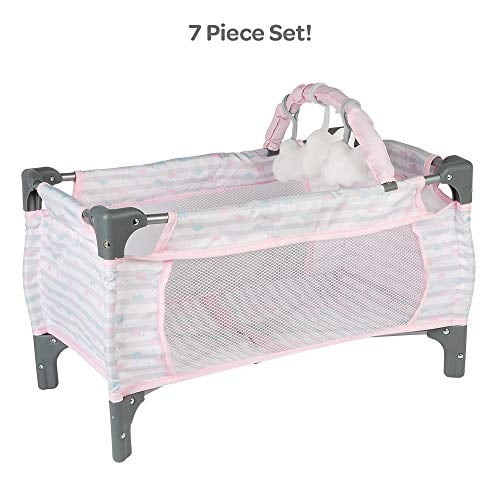 Adora Baby Doll Crib Pink Deluxe Pack N Play 7 Piece Set Fits Dolls Up To 20 Inches Bed Playpen Crib Changing Table 3 Clou Walmart Com Walmart Com