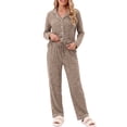 thumbnail image 2 of Weekease Pajama sets for Women Button up Tops Drawstring Pants Sleepwear Contrast Piping Fall Nightwear with Pockets, 2 of 7
