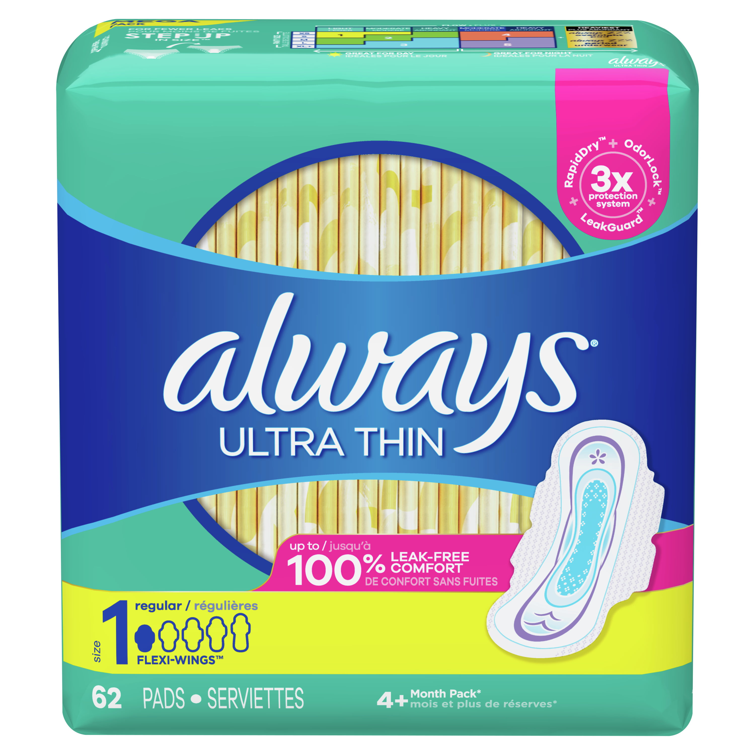 Always Ultra Thin Regular Pads With Wings Unscented Size 1 186 Ct
