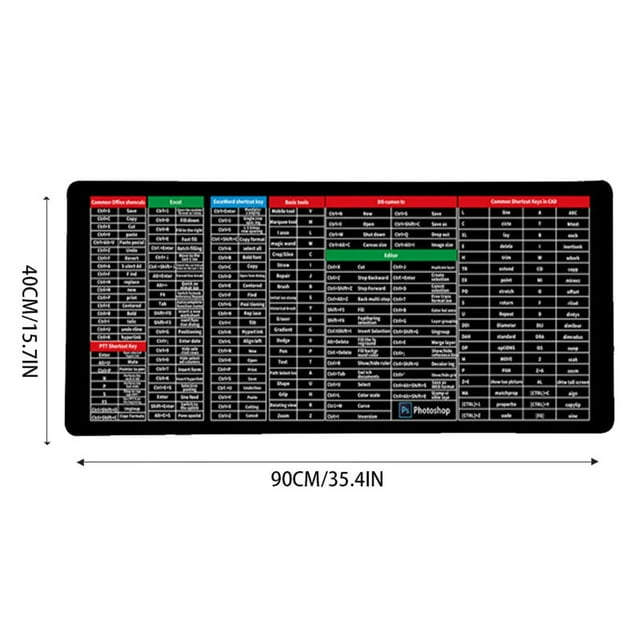 4 Mm Thick Large Size Quick Key Super Large -slip Keyboard Pad - With Office Software Shortcuts Pattern 15.7inch Length 35.4inch Width