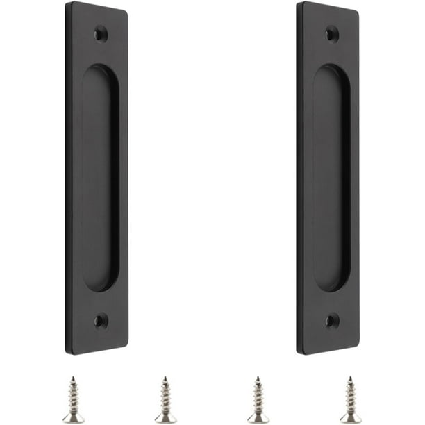 Tirador empotrado, juego de 2 manijas para puertas de granero empotradas con acabado negro mate, aleación de aluminio de primera calidad, resistente a la oxidación y duradera para varias puertas,