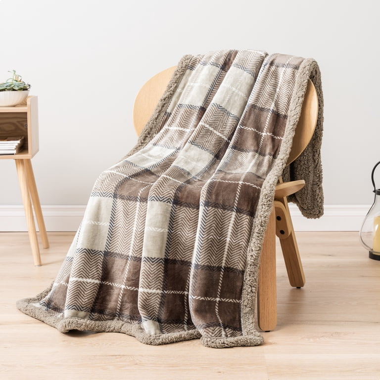 Pavilia 50" x 60" Plaid Sherpa Throw Blanket, Dark Grey photo 1