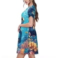 thumbnail image 2 of Balery Colorful Underwater Plant Turtle Pattern Womens Dresses Loose Short sleeve Sundresses Swimsuit Coverup 2025 Summer Casual Dress for Women - A-Line Swing Dress, 2 of 6