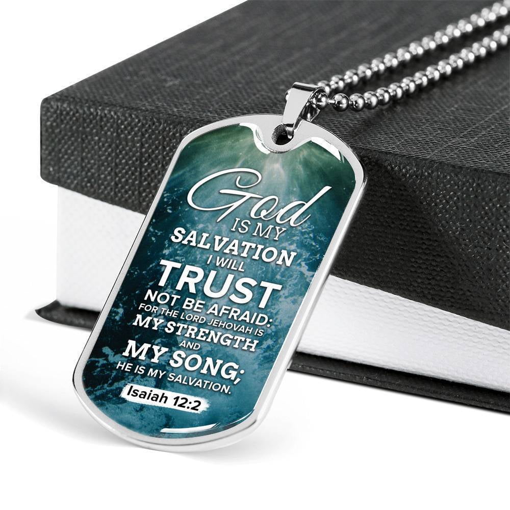 Express Your Love Gifts God Is My Strength And My Salvation Christian Faith Necklace Stainless Steel Or 18k Gold Dog W 24 Chain Walmart Com Walmart Com