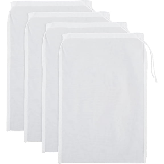 Gixusil 4 Pcs 120 Micron Nut Milk Bag - 12×8 inches- Multiple Usage Reusable Food Strainer, Cold Brew Coffee Bag, Food Grade Nylon Mesh, BPA-Free, Cheesecloth Bag, Yogurt Strainer, Juice Filter,White