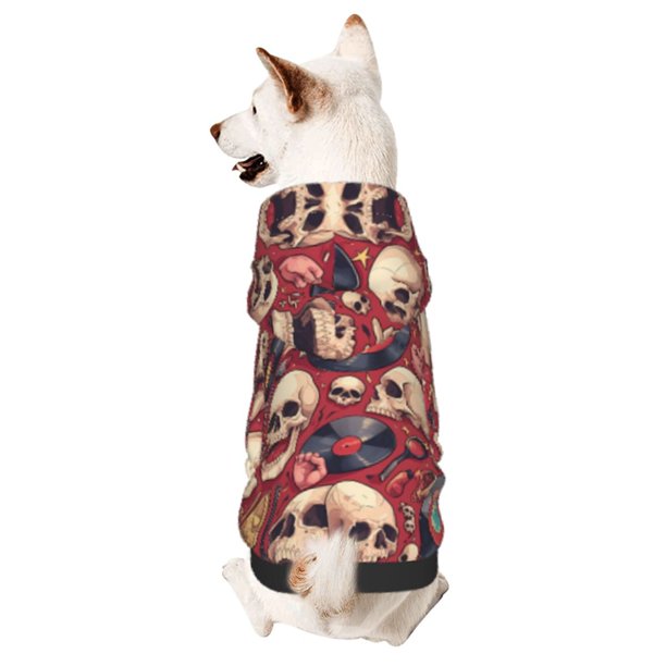 Balery Skull record Guitar music Sudadera con Capucha para Perros Pequeños – Ropa para Mascotas, Disfraz para Perros y Gatos, Ideal para Fiestas y Cosplay-X-Large