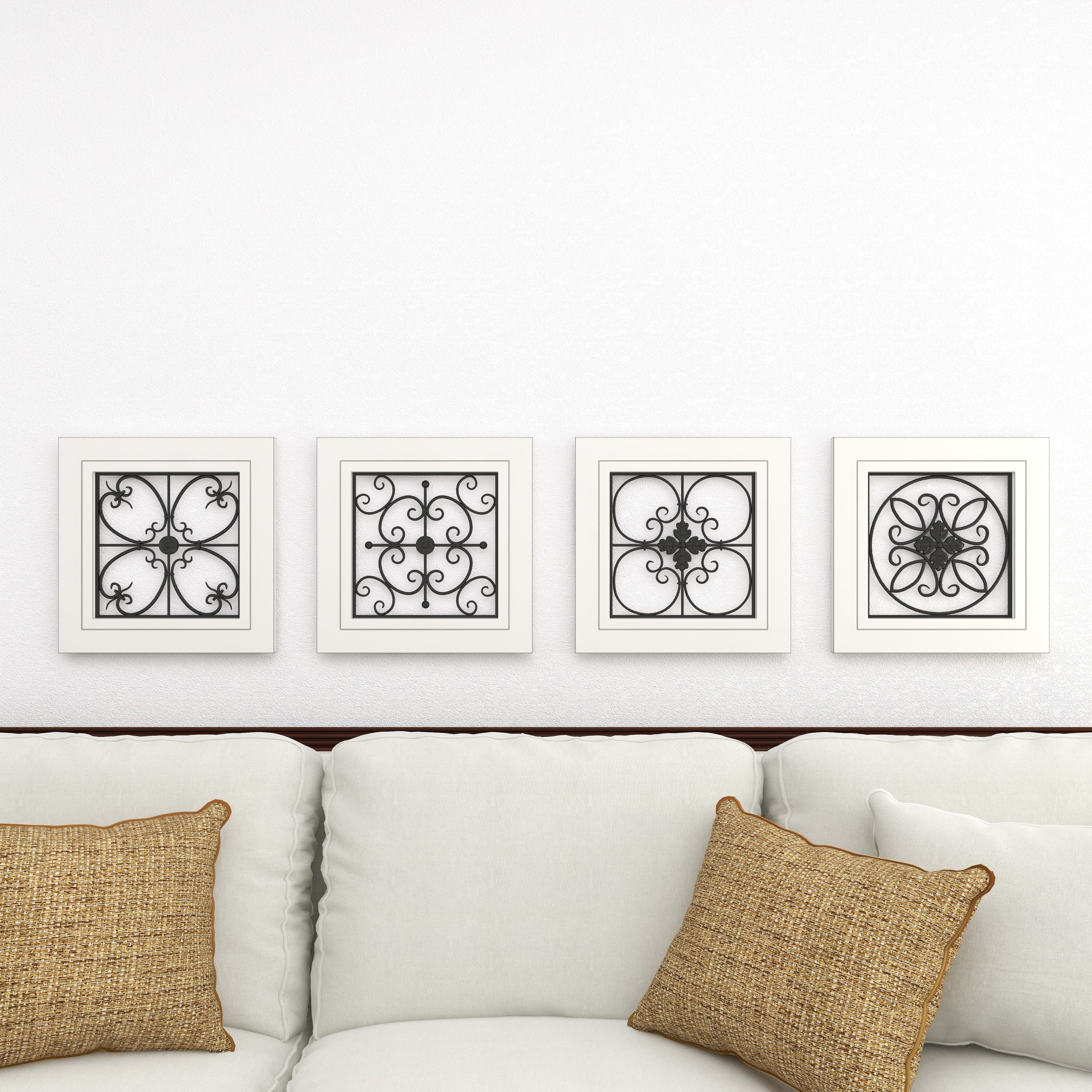 DecMode White Wood Scroll Wall Decor with Metal Relief (4 Count) - image 12 of 15