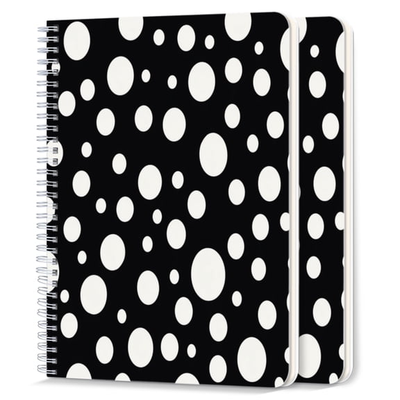 Spiral Notebook,College Ruled Journal,8.26" x 5.71" 50 Sheets/100 Pages,2 Pack - Black And White Polka Dot Pattern