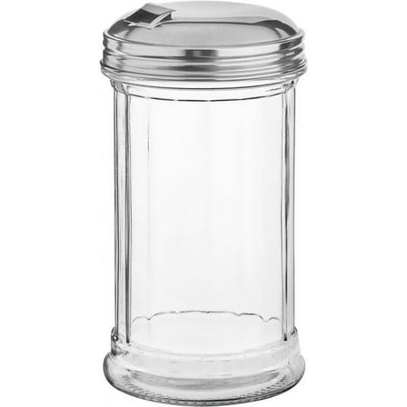 Fonteme 12-oz Retro Style Sugar Dispenser, Glass Jar, Stainless Steel, Pour-Flap Lid [1PK]