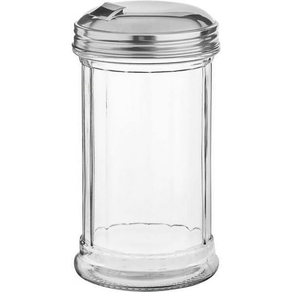 Fonteme 12-oz Retro Style Sugar Dispenser, Glass Jar, Stainless Steel, Pour-Flap Lid [1PK]