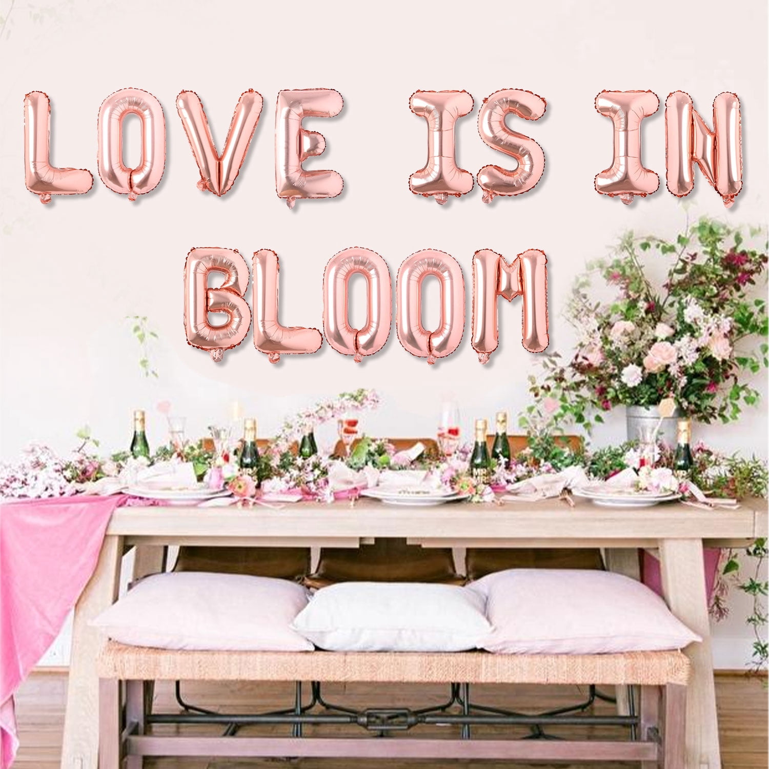 Love is in Bloom Rose Gold Balloon Banner for Bridal Shower Engagement Wedding Bachelorette Valentine Mother's Day Baby Shower Birthday Party Supplies Decorations, Photo Props