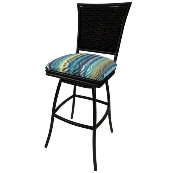 Outdoor Extra Tall Patio Bar Stool 34" Erin Armless Black - Aqua (Blue) Stripe