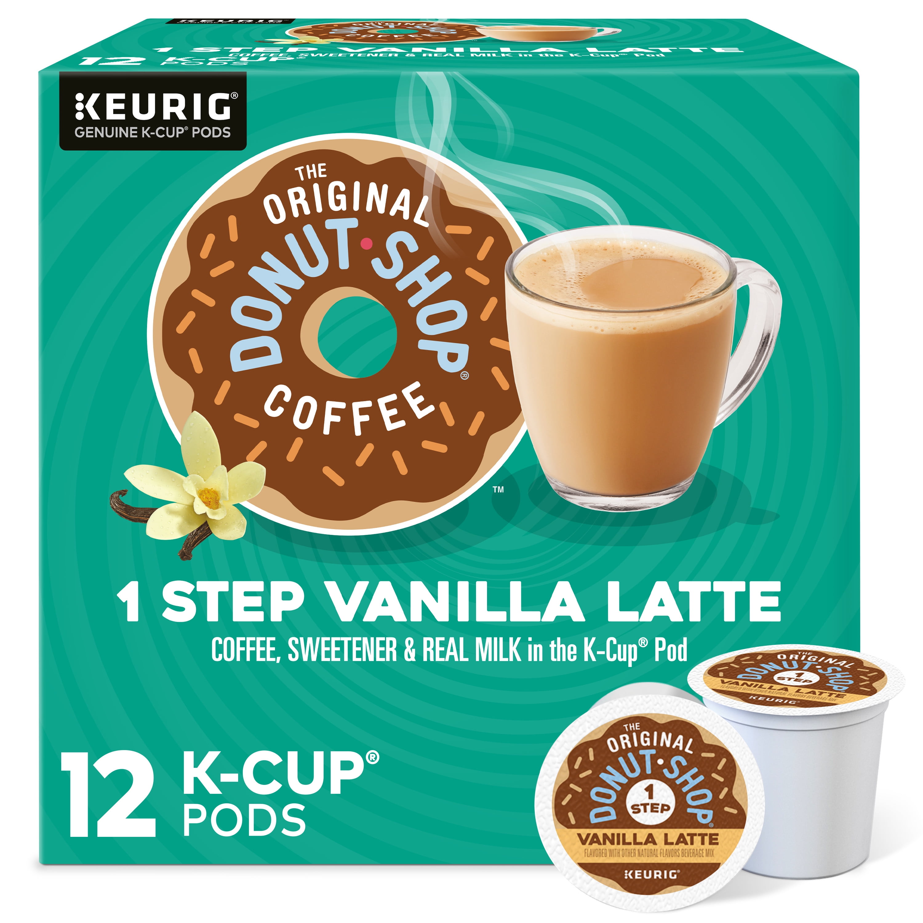 Original Donut Shop, Vanilla Latte Medium Roast K-Cup Coffee Pods, 12 Count