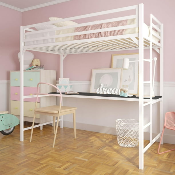 Elm Oak Miles Metal Twin Loft Bed With Desk White Com Elm Oak Miles Metal Twin Loft Bed, California King Loft Bed With Desk