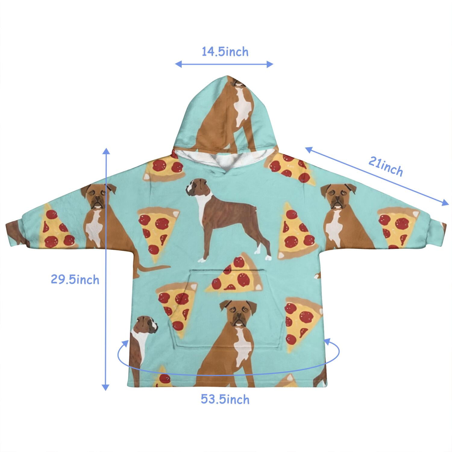 Boxer Dog Pitbull Terriers Dog and Pizza Blanket Hoodies for Kids 6-13YR Oversize Wearable Blanket Hoodies for Boys Girls Teens