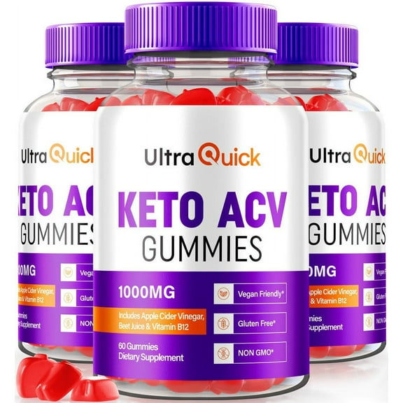 (3 Pack) Ultra Quick Keto Gummies, Maximum Strength Keto   ACV, Advanced Weight Loss Supplement for Stubborn Fat, 1000MG plus Keto Vitamins, UltraQuick Reviews (180 Gummies)