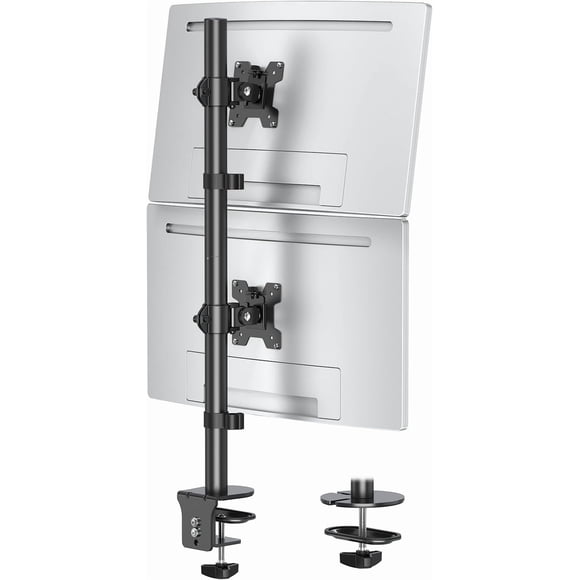Dual Monitor Stand Vertical Monitor Mount for Max Stack Screen Monitors Height Adjustable Swivel Tilt Monitor Desk Mount with C Clamp Grommet Base MU
