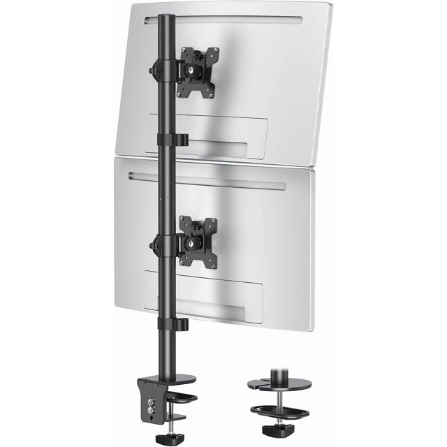 Support Double pour Moniteur, Support de Moniteur Vertical pour Moniteurs d'Écran Max Stack, Hauteur Réglable, Support de Bureau pour Moniteur Pivotant et Inclinable avec Pince en C, Base à Oeillets MU