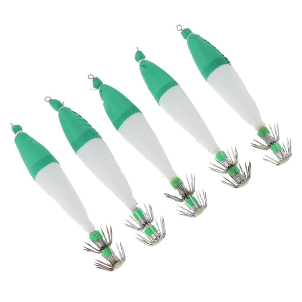 Tooysuptoop - 5 señuelos luminosos para pesca de calamar en agua salada (6 g) Verde