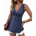 thumbnail image 3 of Women'S Tank Top Twist Front V Neck Sleeveless Peplum Summer Tops Deep Blue XL, 3 of 9