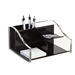 UPC 735854938925 product image for Realspace(TM) Acrylic Desk Organizer, 4 5/16in. x 7 1/8in. x 8 1/8in., Black/Cle | upcitemdb.com