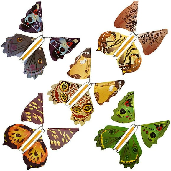 Magic Flying Butterfly Toy Set, 5pcs Bright Wind Up Butterfly Rubber Band Powered Flutter, Random Color