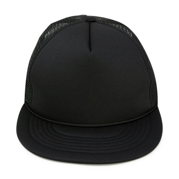 DALIX Classic Trucker Cap Flat Bill Adjustable Snapback 5 Panel Plain Hat Black - Walmart.com 