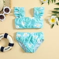 thumbnail image 2 of Baby Girl Swimsuit Kids Floral Printed Ruffles 2 Piece Swimwear Swimsuit Bikini Toddler Girl Bathing Suit Blue 2 Years-3 Years, 2 of 6