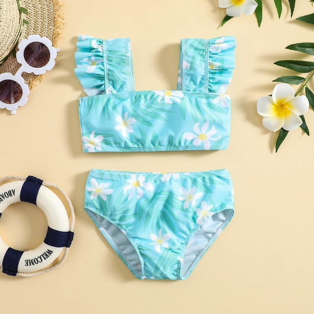 Girl Swimsuits 2 Piece Cute Tankini Swimwear Ruffle Bathing Suit 4-5 Years