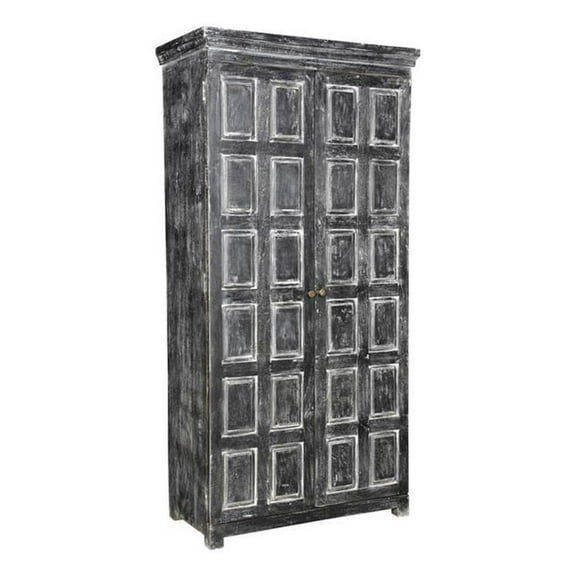 Pemberly Row Solid Wood 2 Door Cabinet in Distressed Gray Finish
