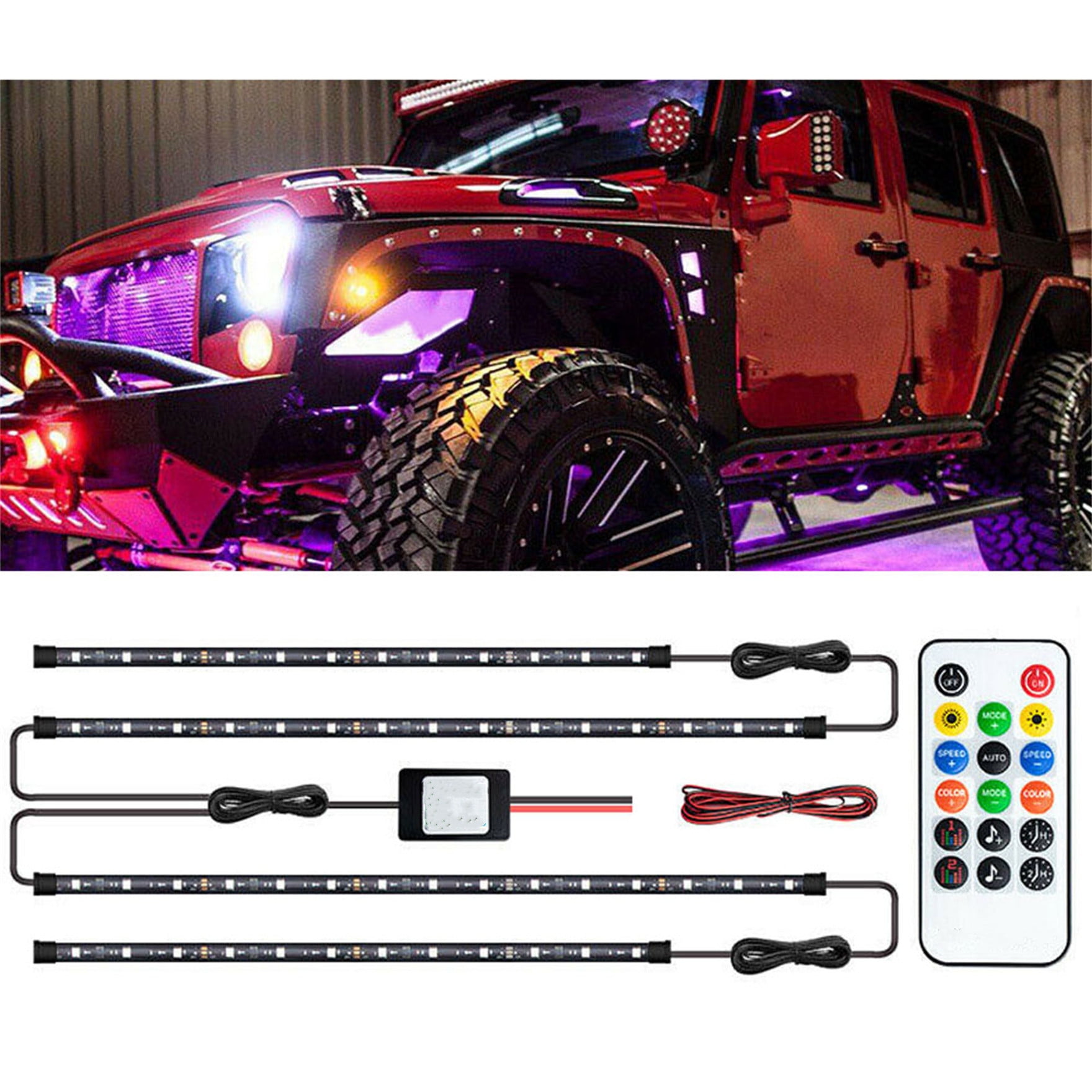 SEBLAFF 4PCS LED Car underglow lights Work Light Bar Bluetooth APP