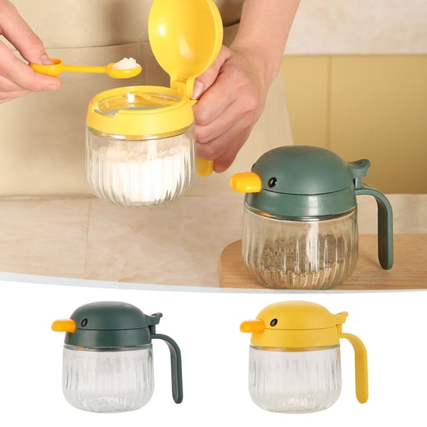 Botella de condimento Lata de almacenamiento de cocina | Vidrio resistente al calor con tapa abatible automática | Mango para verter fácilmente | Boquilla antigoteo | Libre de BPA | Paquete