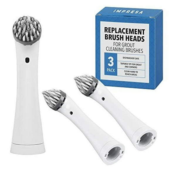 Impresa 3-Pack Grout Cleaner Brush Heads - Compatible with Rubbermaid Reveal Power Scrubber - Grey/White Nylon Replacement Heads - for Electric Spin Scrubber, Shower Cleaner & Scrub Brush