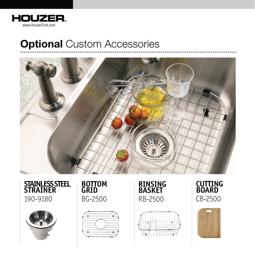 Houzer Glowtone 33 in Stainless Steel Topmount 3-hole 50/50 Double Bowl 8 in Deep Kitchen Sink - 3322-8BS3-1