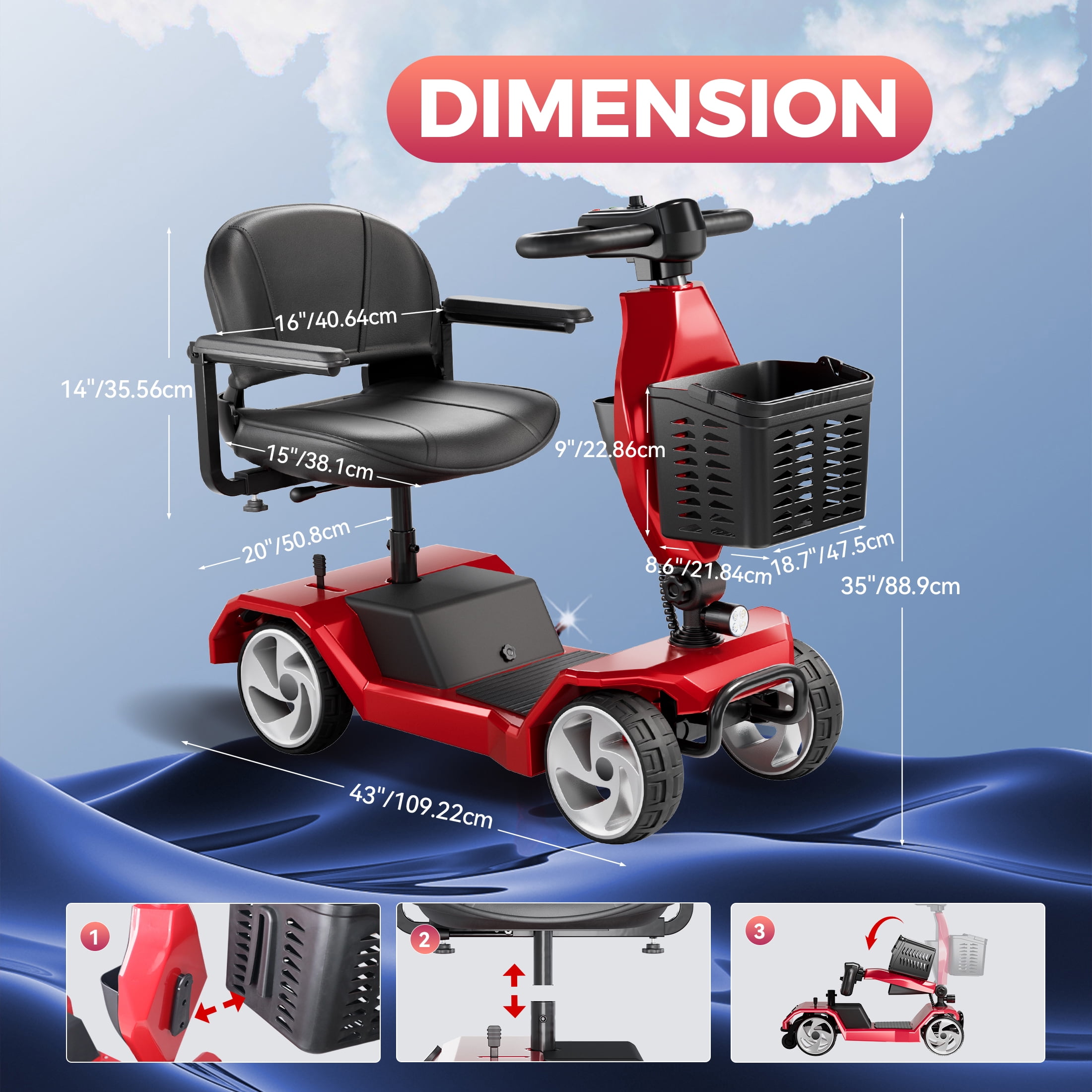Edcsi Lightweight Foldable Mobility Scooter – Stable 4 Wheel Electric Travel Scooter for Adults & Seniors