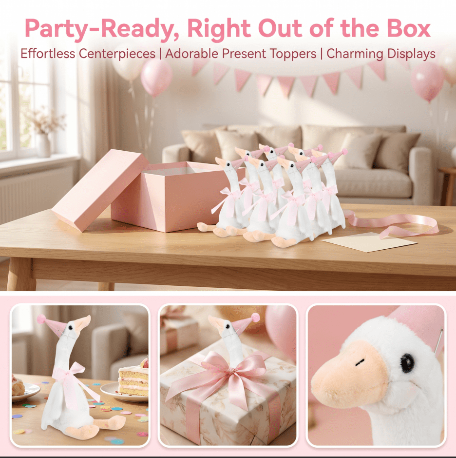 8 Sets One Silly Goose 1st Birthday Decoration 15.7 Inch Soft Silly Goose Stuffed Animal Hat with Wood Table Decor for Birthday Party Baby Shower Decoration