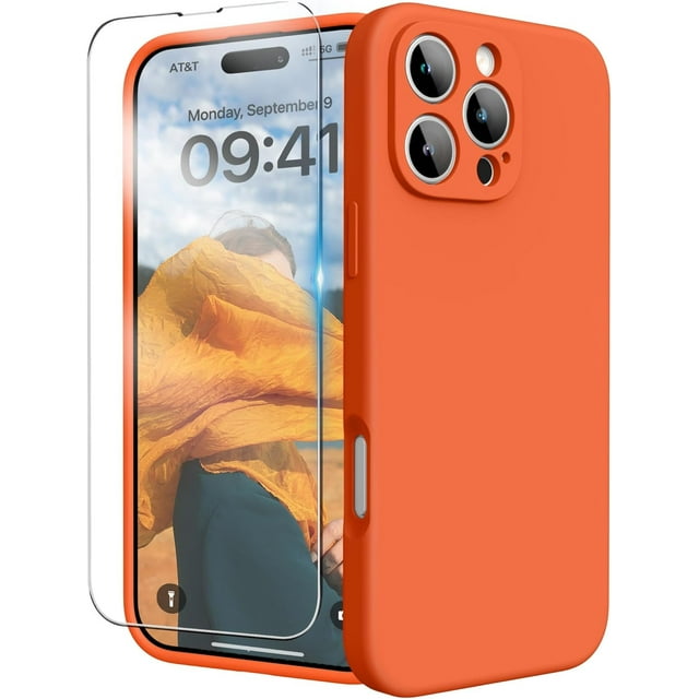 KOMI for iPhone 16 Case, Liquid Silicone Case with Camera Protection Soft Gel Rubber Cover with Microfiber Lining Shockproof Protective Phone Case for iPhone 16 6.1", Neon Orange